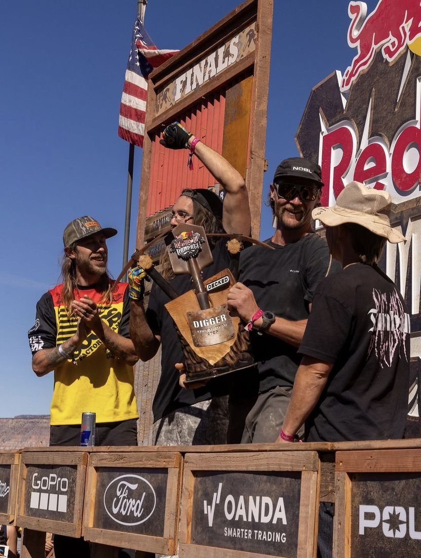 Ryan Rodriguez on the dig crew podium at Red Bull Rampage